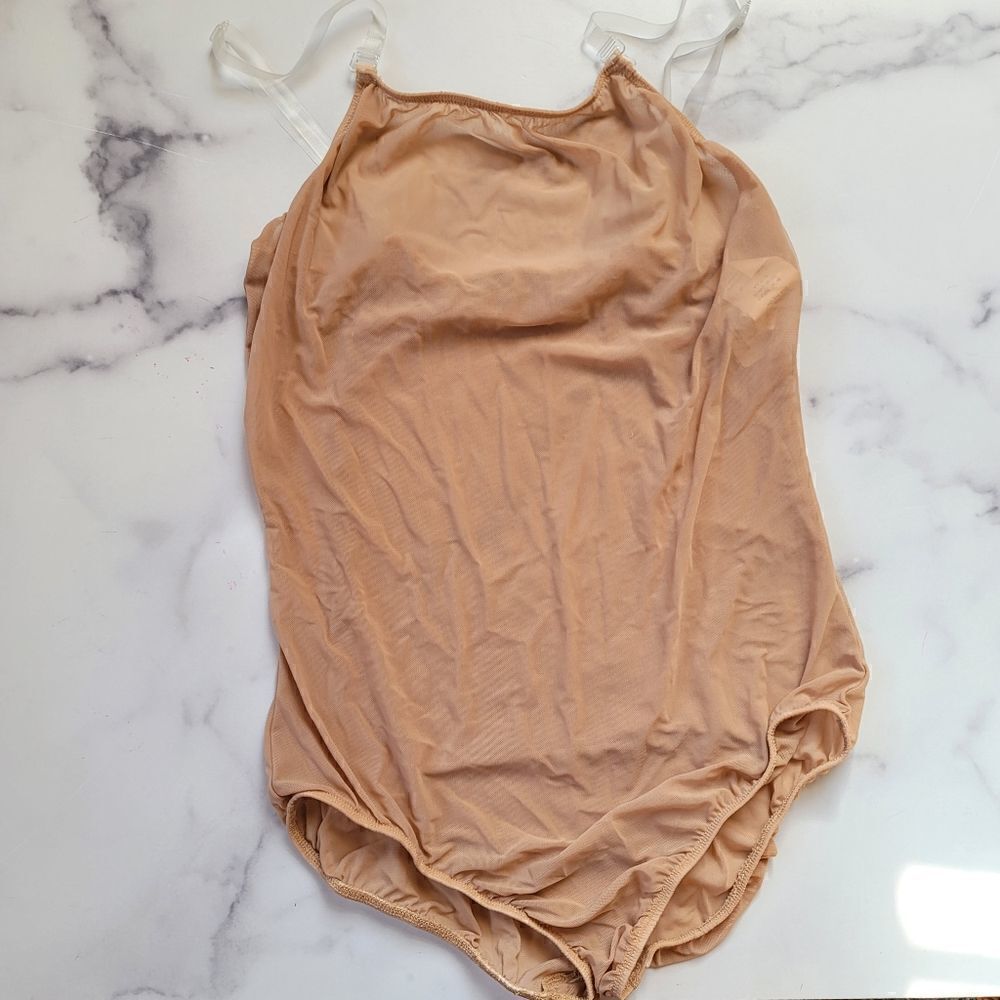 Revolution womens large leotard caramel brown shapewear sheer sleeveless